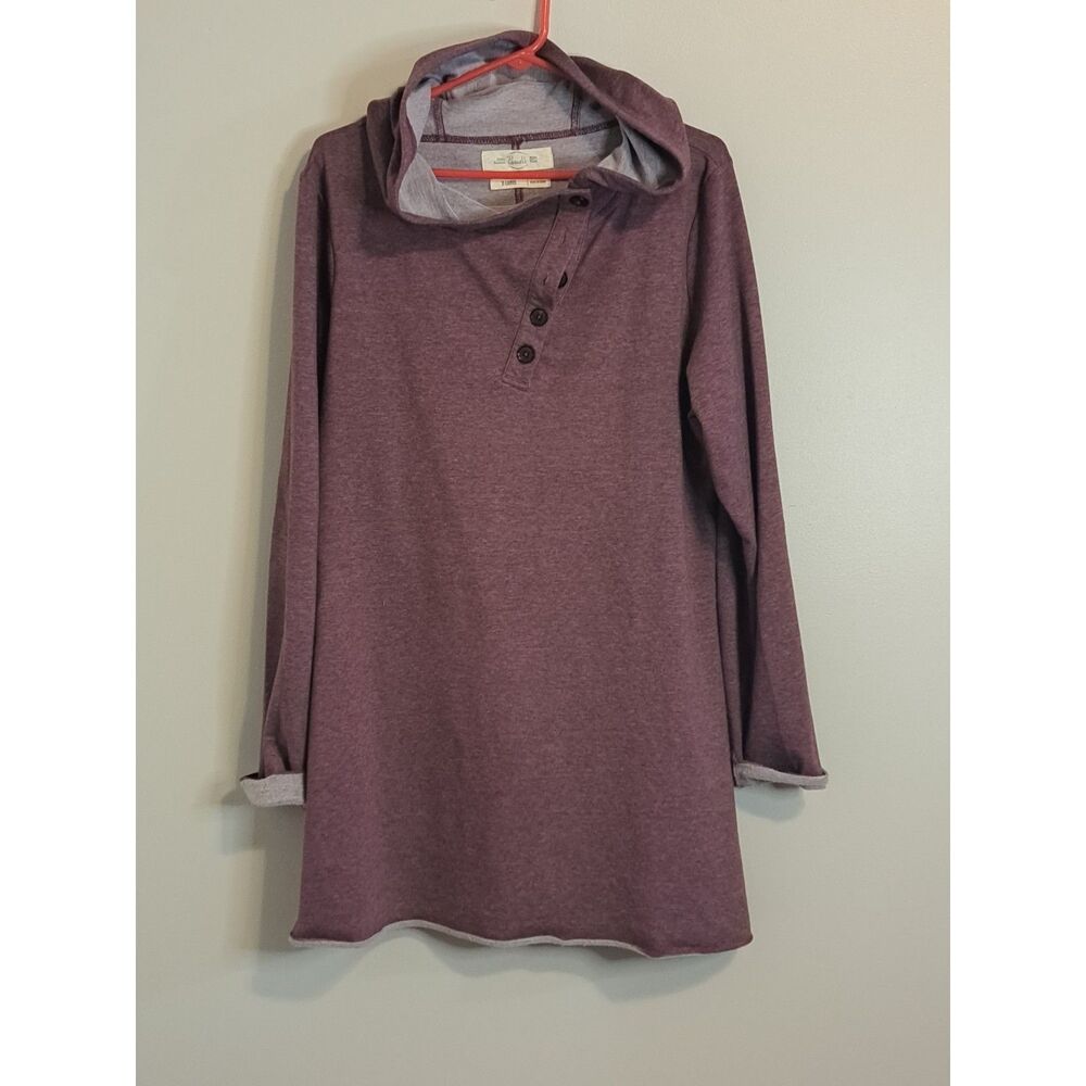 Purnell Womens XL Heather Maroon Asymmetrical Henley Hoodie Dress Sweatshirt